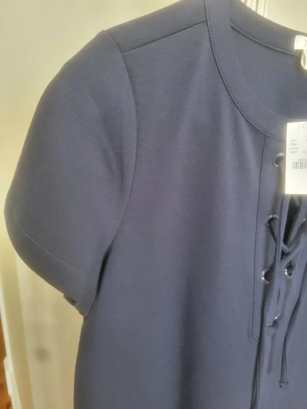 Women's J Crew Size Small Lace-Up Short Sleeve Solid Knit T-Shirt Dress Navy New